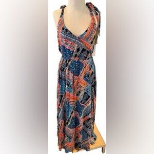 NWT Aura Boho Patchwork Maxi Dress Size L Festival Style